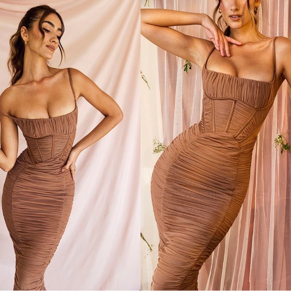 House of CB Dresses & Skirts - HOUSE OF CB 'Lilian' Mocha Corset Maxi Dress NWOT